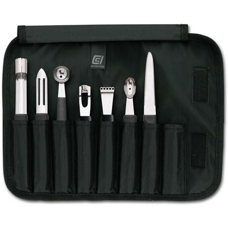 Complete Assorted Garnishing Set with Grapefruit Knife in Roll