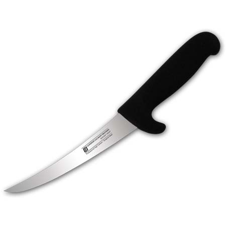 6" Curved Boning Knife, Semi-flex Blade, Black Guarded Nylon Handle