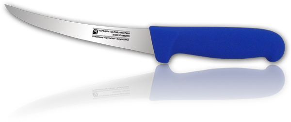 6" Curved Boning Knife, Semi-flex Blade, Blue Nylon Handle