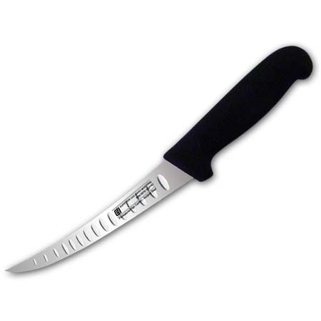 6" Curved Boning Knife, Semi-flex Granton Blade, Black Nylon Handle